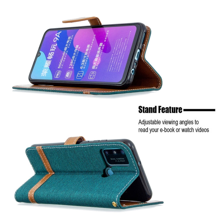 For Huawei Honor 9A Color Matching Denim Texture Horizontal Flip Leather Case with Holder & Card Slots & Wallet & Lanyard