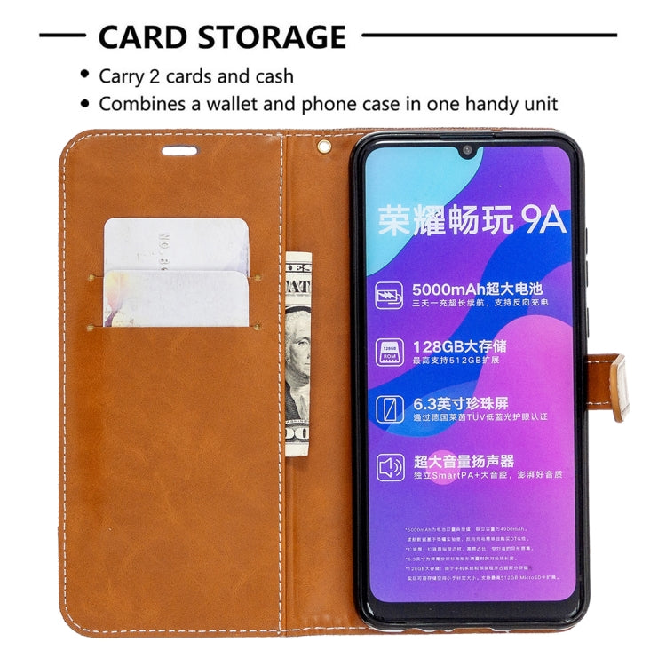 For Huawei Honor 9A Color Matching Denim Texture Horizontal Flip Leather Case with Holder & Card Slots & Wallet & Lanyard