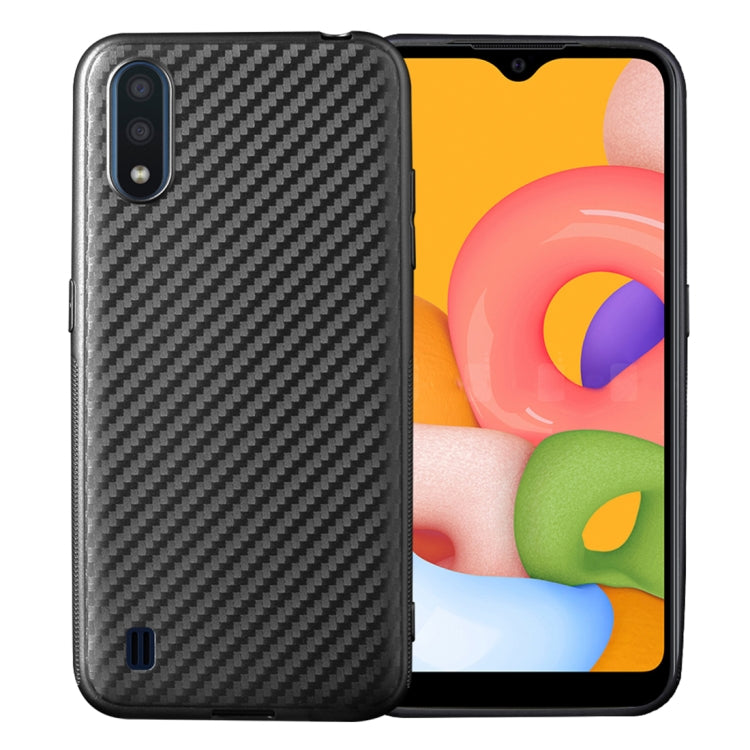 For Samsung Galaxy A01 Carbon Fiber Texture Shockproof TPU Protective Case
