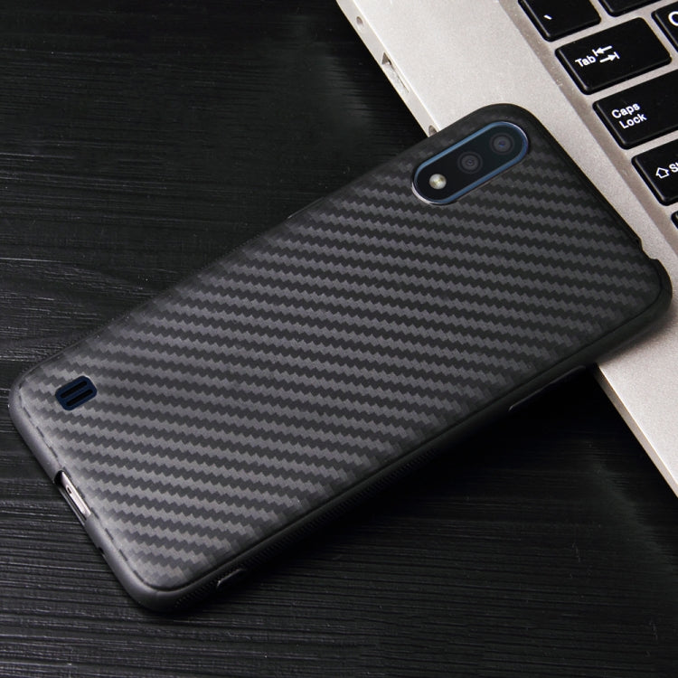 For Samsung Galaxy A01 Carbon Fiber Texture Shockproof TPU Protective Case