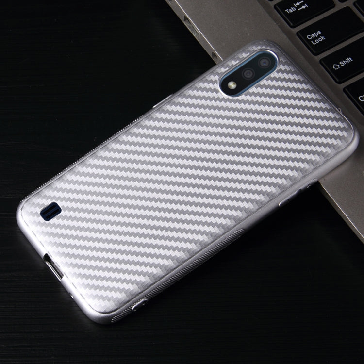 For Samsung Galaxy A01 Carbon Fiber Texture Shockproof TPU Protective Case