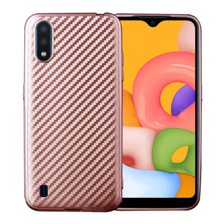 For Samsung Galaxy A01 Carbon Fiber Texture Shockproof TPU Protective Case