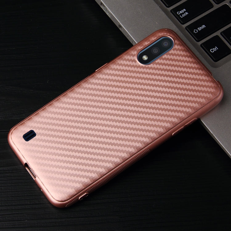 For Samsung Galaxy A01 Carbon Fiber Texture Shockproof TPU Protective Case