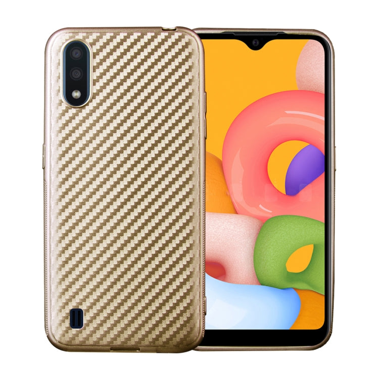 For Samsung Galaxy A01 Carbon Fiber Texture Shockproof TPU Protective Case