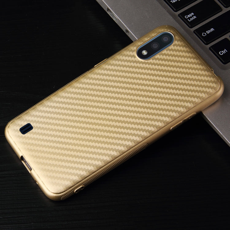 For Samsung Galaxy A01 Carbon Fiber Texture Shockproof TPU Protective Case