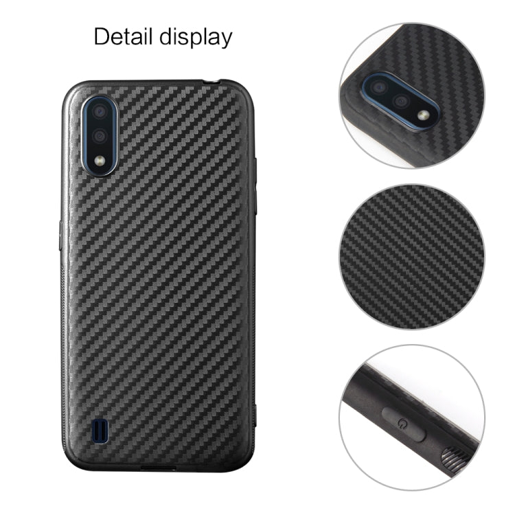 For Samsung Galaxy A01 Carbon Fiber Texture Shockproof TPU Protective Case