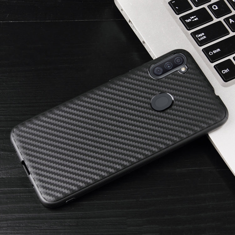 For Samsung Galaxy A11 Carbon Fiber Texture Shockproof TPU Protective Case