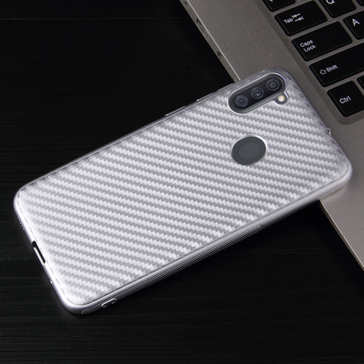 For Samsung Galaxy A11 Carbon Fiber Texture Shockproof TPU Protective Case