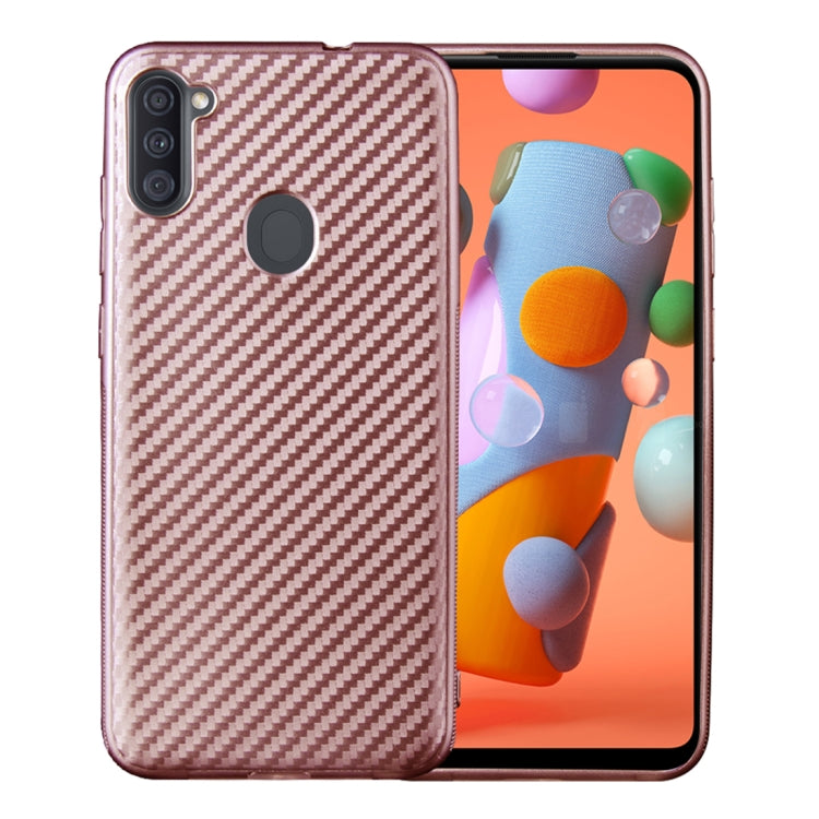 For Samsung Galaxy A11 Carbon Fiber Texture Shockproof TPU Protective Case
