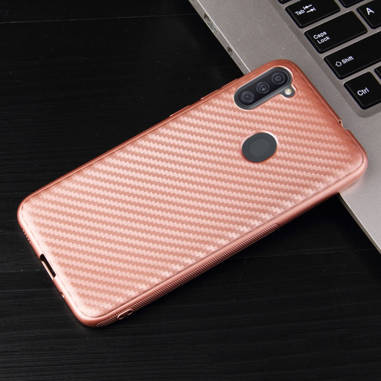 For Samsung Galaxy A11 Carbon Fiber Texture Shockproof TPU Protective Case