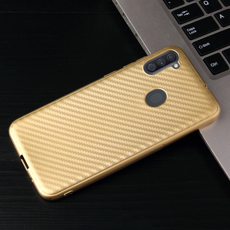 For Samsung Galaxy A11 Carbon Fiber Texture Shockproof TPU Protective Case