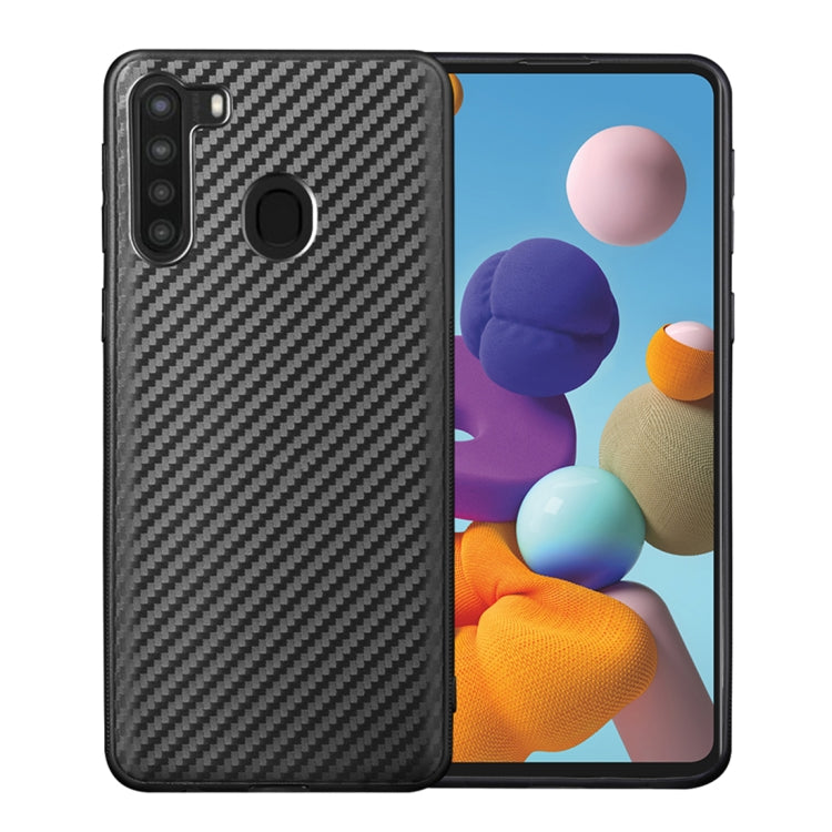 For Samsung Galaxy A21 Carbon Fiber Texture Shockproof TPU Protective Case