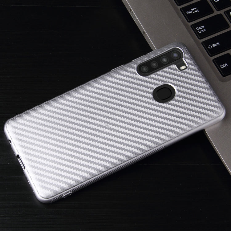 For Samsung Galaxy A21 Carbon Fiber Texture Shockproof TPU Protective Case