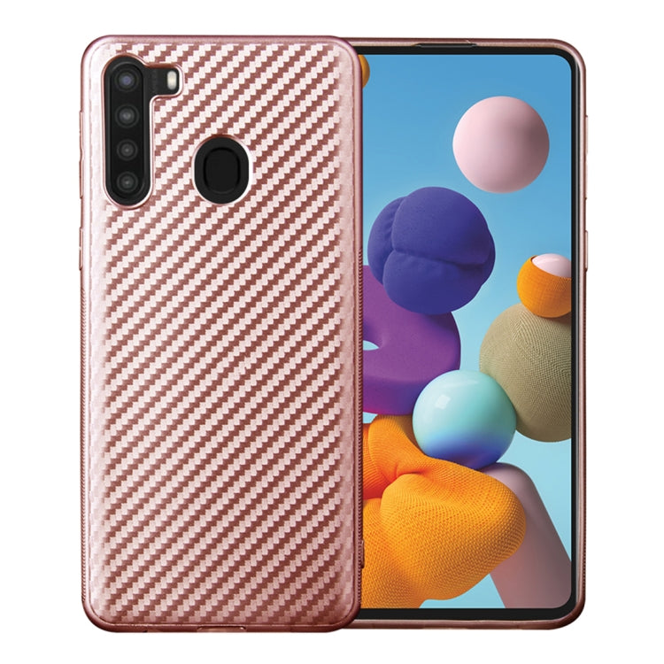 For Samsung Galaxy A21 Carbon Fiber Texture Shockproof TPU Protective Case
