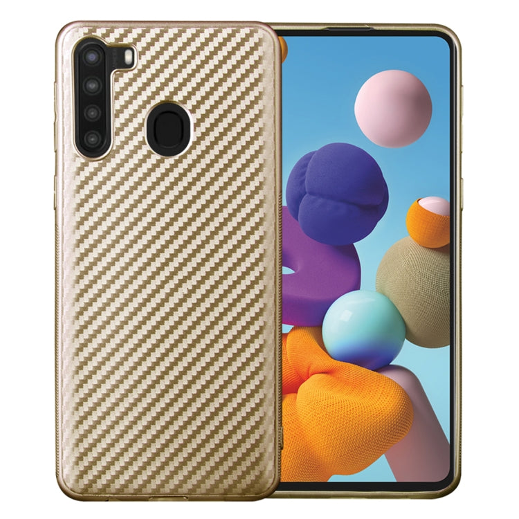 For Samsung Galaxy A21 Carbon Fiber Texture Shockproof TPU Protective Case