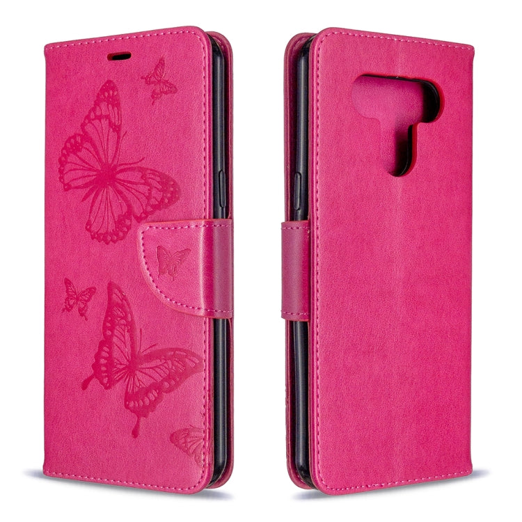 For LG K51 Two Butterflies Embossing Pattern Horizontal Flip Leather Case with Holder & Card Slot & Wallet & Lanyard