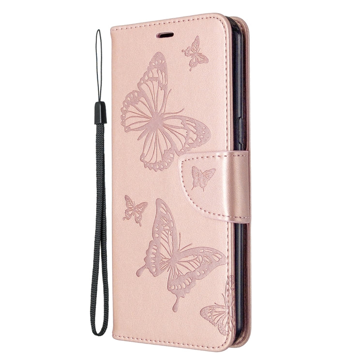 For LG K51 Two Butterflies Embossing Pattern Horizontal Flip Leather Case with Holder & Card Slot & Wallet & Lanyard