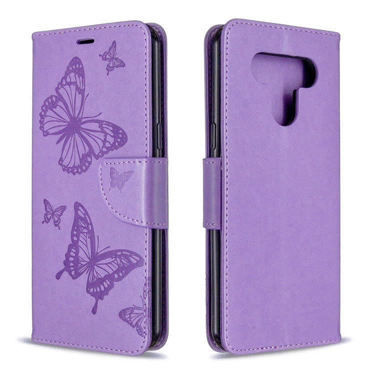 For LG K51 Two Butterflies Embossing Pattern Horizontal Flip Leather Case with Holder & Card Slot & Wallet & Lanyard
