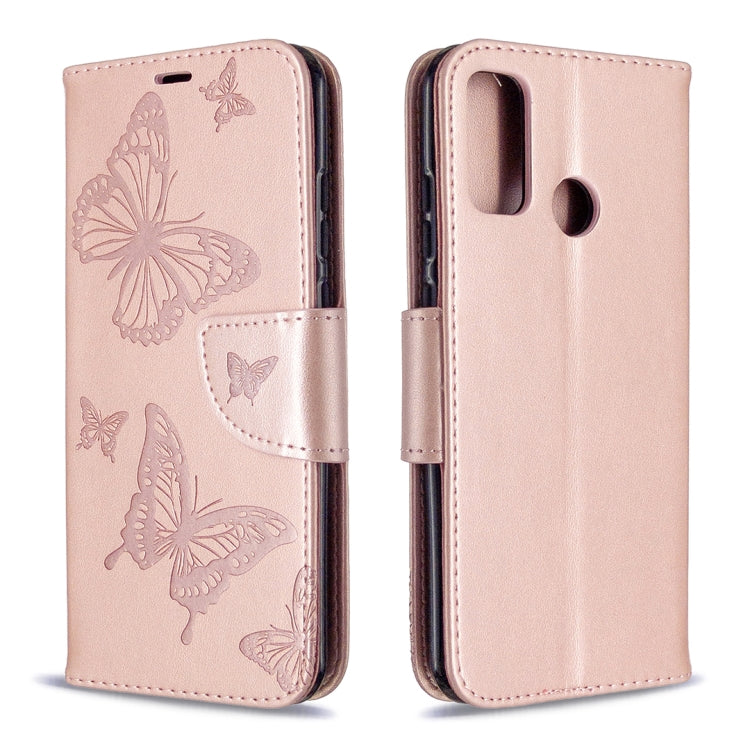 For Huawei P Smart (2020) Two Butterflies Embossing Pattern Horizontal Flip Leather Case with Holder & Card Slot & Wallet & Lanyard