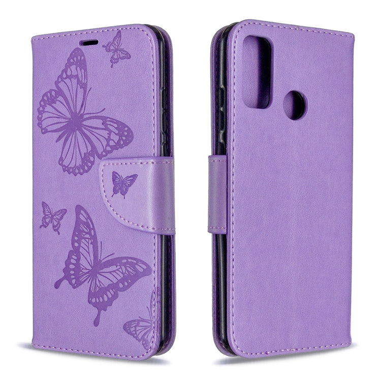 For Huawei P Smart (2020) Two Butterflies Embossing Pattern Horizontal Flip Leather Case with Holder & Card Slot & Wallet & Lanyard