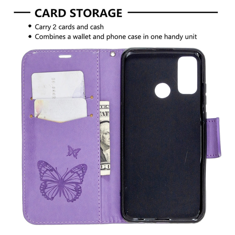 For Huawei P Smart (2020) Two Butterflies Embossing Pattern Horizontal Flip Leather Case with Holder & Card Slot & Wallet & Lanyard