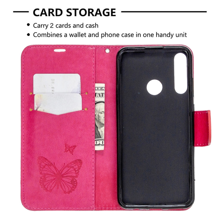 For Huawei Y6P Two Butterflies Embossing Pattern Horizontal Flip Leather Case with Holder & Card Slot & Wallet & Lanyard