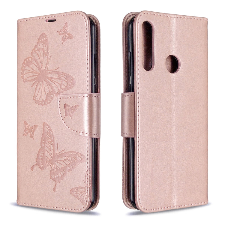 For Huawei Y6P Two Butterflies Embossing Pattern Horizontal Flip Leather Case with Holder & Card Slot & Wallet & Lanyard