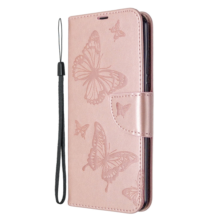 For Huawei Y6P Two Butterflies Embossing Pattern Horizontal Flip Leather Case with Holder & Card Slot & Wallet & Lanyard