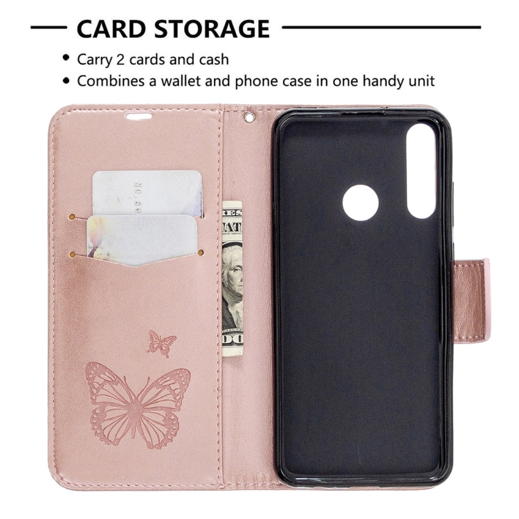 For Huawei Y6P Two Butterflies Embossing Pattern Horizontal Flip Leather Case with Holder & Card Slot & Wallet & Lanyard