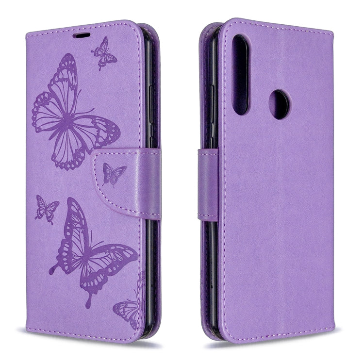 For Huawei Y6P Two Butterflies Embossing Pattern Horizontal Flip Leather Case with Holder & Card Slot & Wallet & Lanyard
