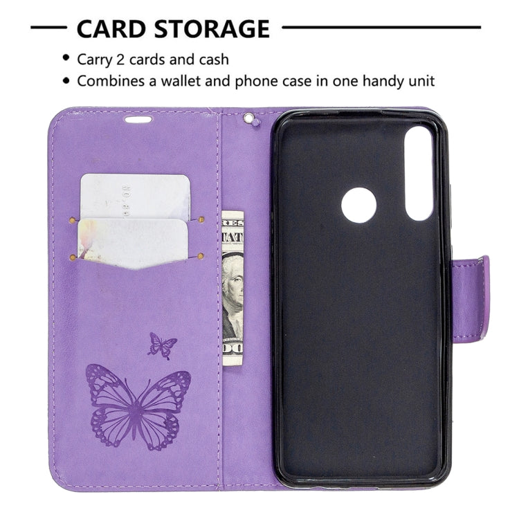 For Huawei Y6P Two Butterflies Embossing Pattern Horizontal Flip Leather Case with Holder & Card Slot & Wallet & Lanyard
