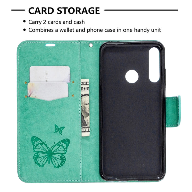 For Huawei Y6P Two Butterflies Embossing Pattern Horizontal Flip Leather Case with Holder & Card Slot & Wallet & Lanyard