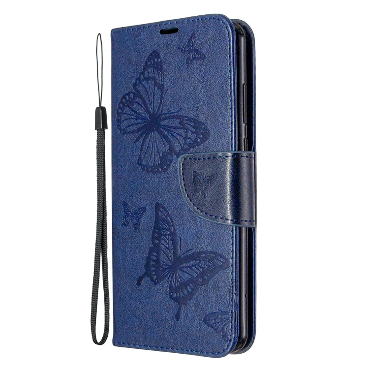 For Huawei Y6P Two Butterflies Embossing Pattern Horizontal Flip Leather Case with Holder & Card Slot & Wallet & Lanyard