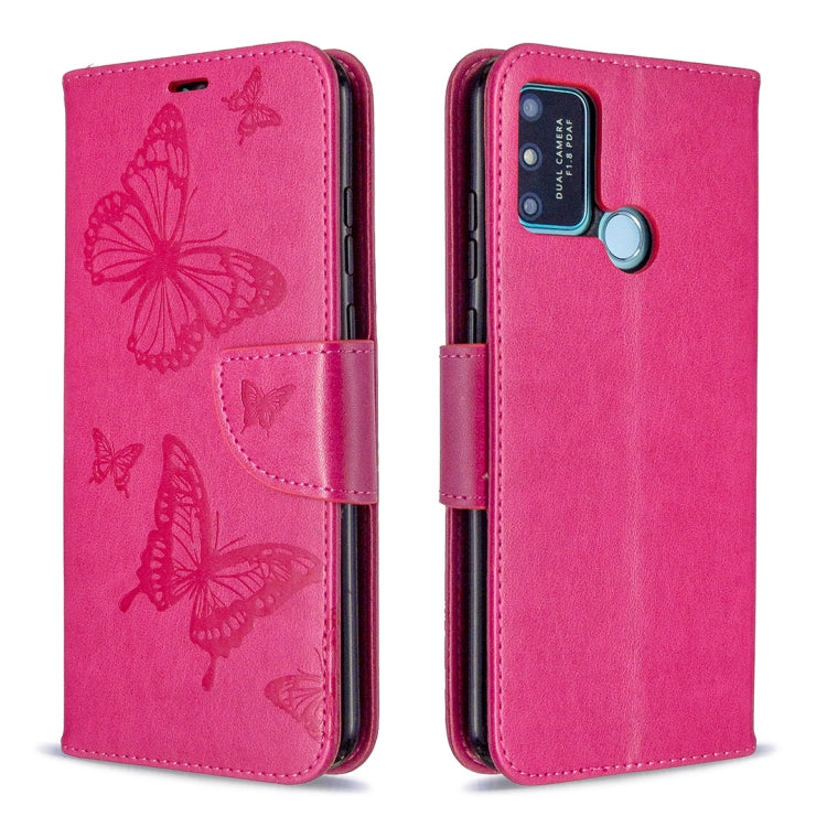 For Huawei Honor 9A Two Butterflies Embossing Pattern Horizontal Flip Leather Case with Holder & Card Slot & Wallet & Lanyard
