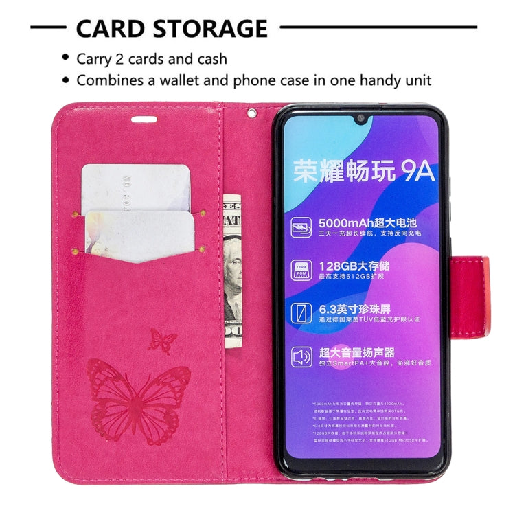 For Huawei Honor 9A Two Butterflies Embossing Pattern Horizontal Flip Leather Case with Holder & Card Slot & Wallet & Lanyard