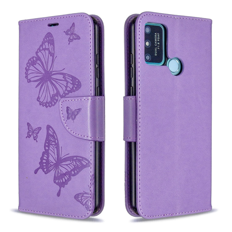 For Huawei Honor 9A Two Butterflies Embossing Pattern Horizontal Flip Leather Case with Holder & Card Slot & Wallet & Lanyard