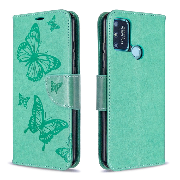For Huawei Honor 9A Two Butterflies Embossing Pattern Horizontal Flip Leather Case with Holder & Card Slot & Wallet & Lanyard