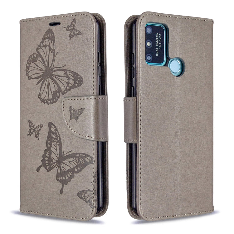 For Huawei Honor 9A Two Butterflies Embossing Pattern Horizontal Flip Leather Case with Holder & Card Slot & Wallet & Lanyard