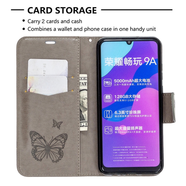 For Huawei Honor 9A Two Butterflies Embossing Pattern Horizontal Flip Leather Case with Holder & Card Slot & Wallet & Lanyard