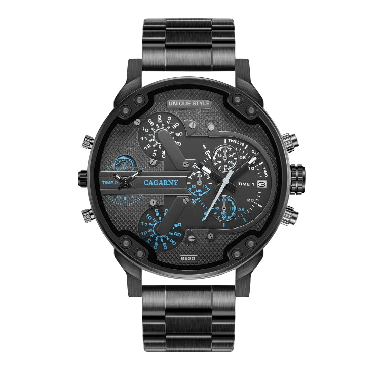 CAGARNY 6820 Men Dual Movement Blue Face Steel Strap Quartz Watch(Black)
