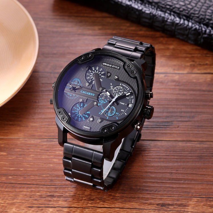 CAGARNY 6820 Men Dual Movement Blue Face Steel Strap Quartz Watch(Black)