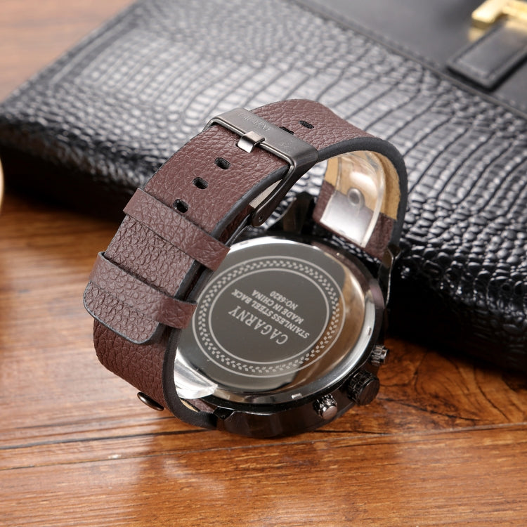CAGARNY 6820 Men Dual Movement Blue Face Leather Strap Quartz Watch