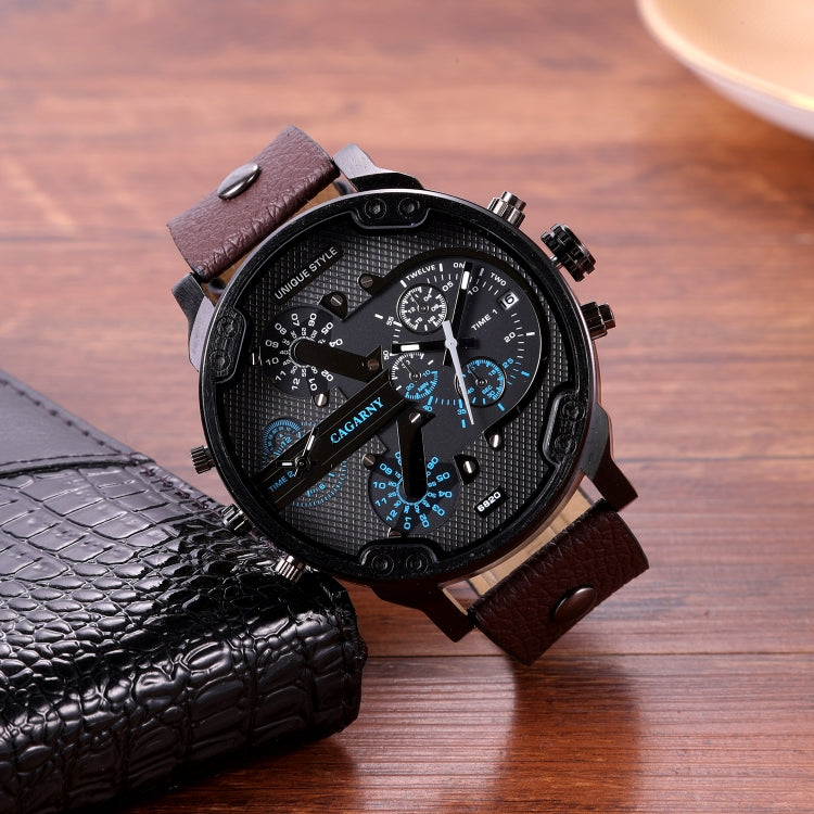 CAGARNY 6820 Men Dual Movement Blue Face Leather Strap Quartz Watch