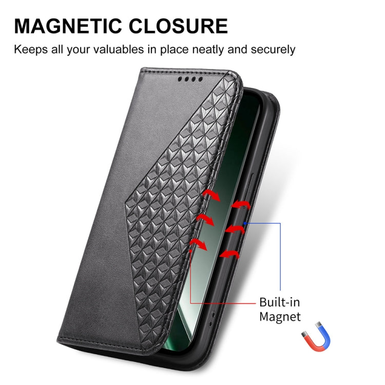For Realme GT 6 Global Cubic Grid Calf Texture Magnetic Leather Phone Case