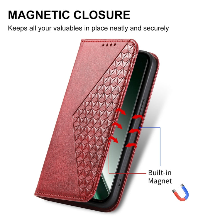 For Realme GT 6 Global Cubic Grid Calf Texture Magnetic Leather Phone Case