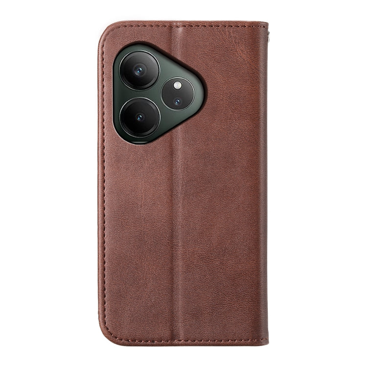 For Realme GT 6 Global Cubic Grid Calf Texture Magnetic Leather Phone Case