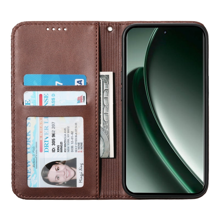 For Realme GT 6 Global Cubic Grid Calf Texture Magnetic Leather Phone Case