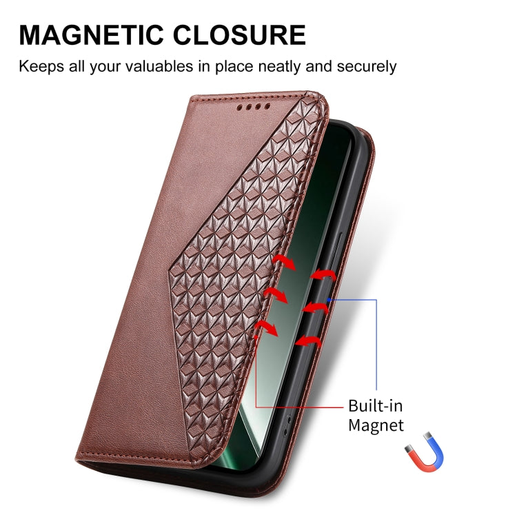 For Realme GT 6 Global Cubic Grid Calf Texture Magnetic Leather Phone Case