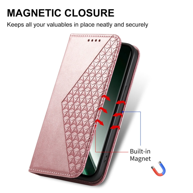 For Realme GT 6 Global Cubic Grid Calf Texture Magnetic Leather Phone Case