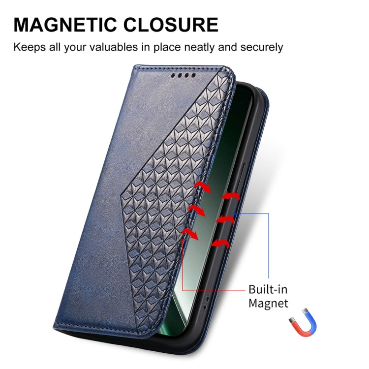 For Realme GT 6 Global Cubic Grid Calf Texture Magnetic Leather Phone Case
